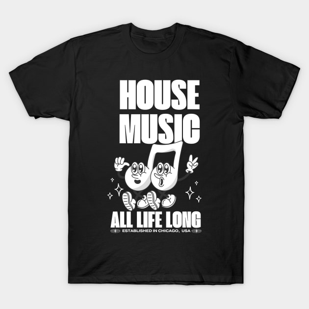 HOUSE MUSIC  - Happy notes (whites) T-Shirt by DISCOTHREADZ 